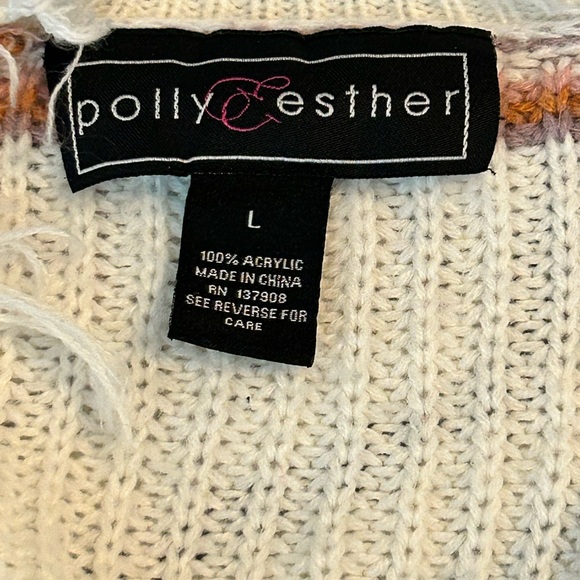 Polly & Esther Juniors Distressed Frayed Edge V-Neck Sweater Size L - Picture 3 of 4